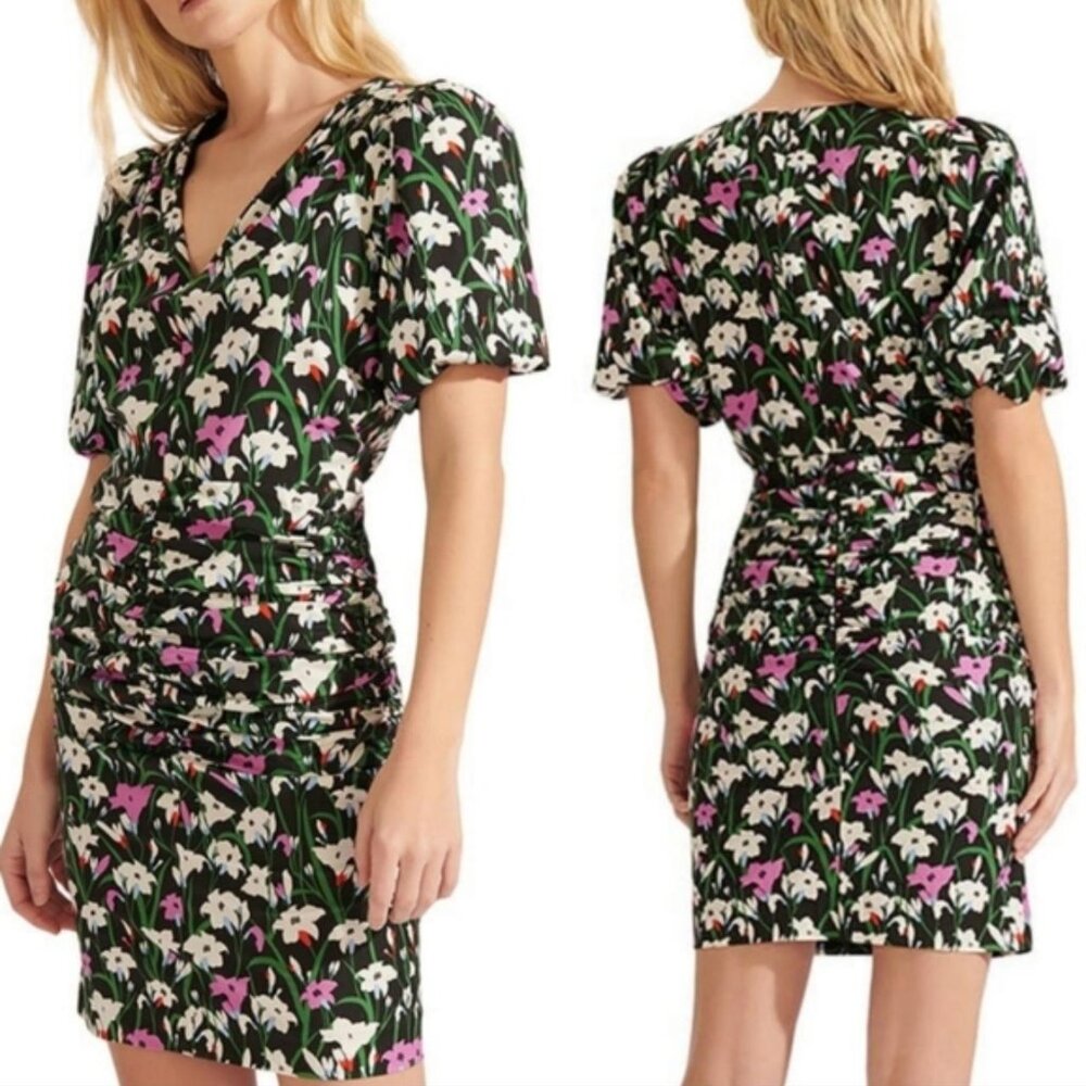 Veronica Beard Janis Ruched Floral-Print Dress Sz 14